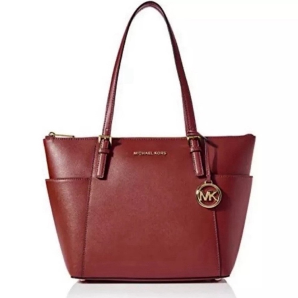 Michael Kors Charlotte Large Tote, Dark Cherry with Gold Accents